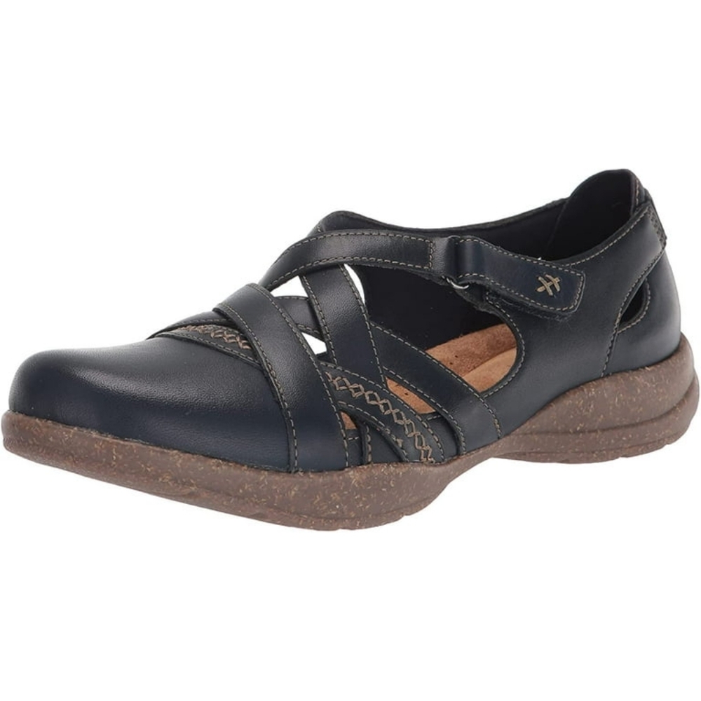 Clarks Womens Roseville Step Mary Jane Flat Navy Leather Women's Size 9.5M